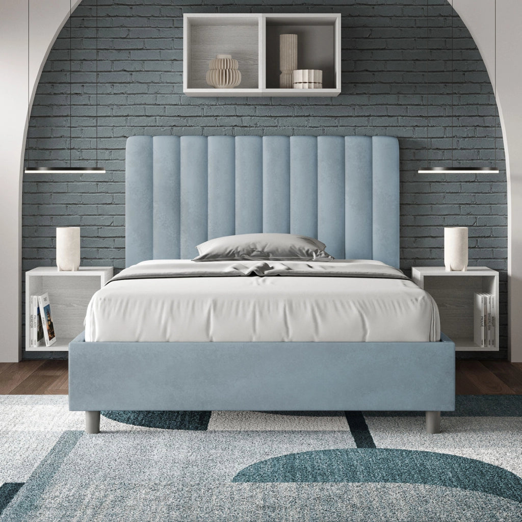BS COM Letto una piazza e mezza contenitore imbottito 120x200 microfibra azzurro