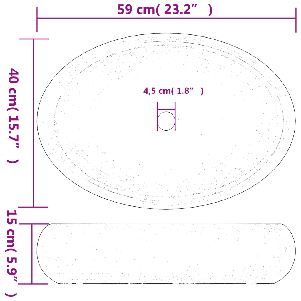 Lavabo da Appoggio-Lavandino-Lavello Nero Ovale 59x40x15 cm Ceramica