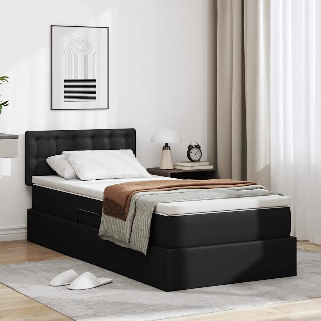 Letto con contenitore e LED Nero 90 x 190 cm Pelle Sintetica