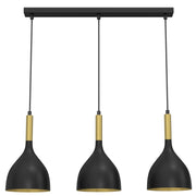 Lampada a sospensione nero/oro Noak 3 luci barra 72 cm