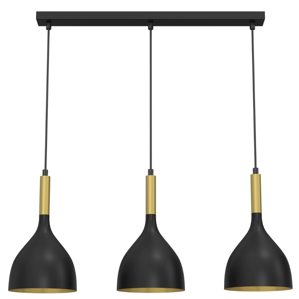 Lampada a sospensione nero/oro Noak 3 luci barra 72 cm