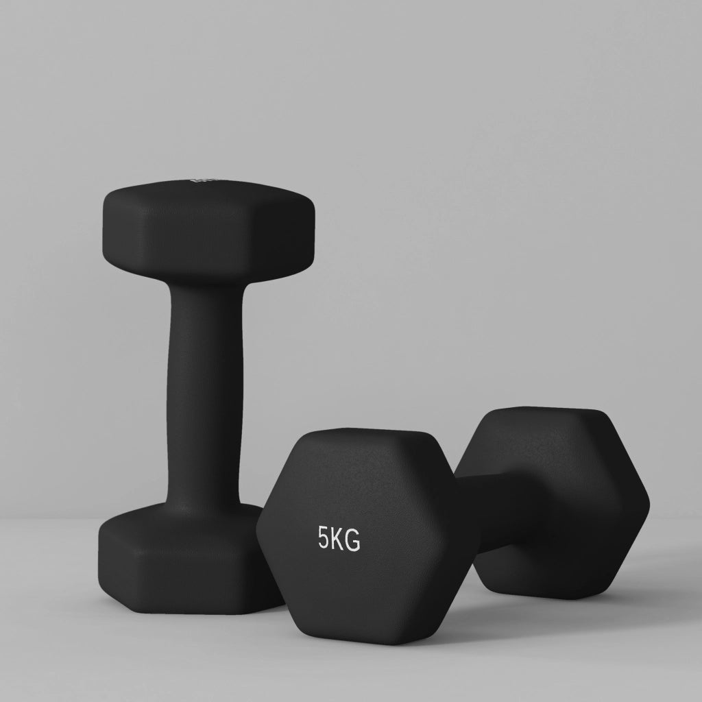 Manubri Esagonali da 5 kg ¨C Minimal ¨C Nero, Metallo e Plastica