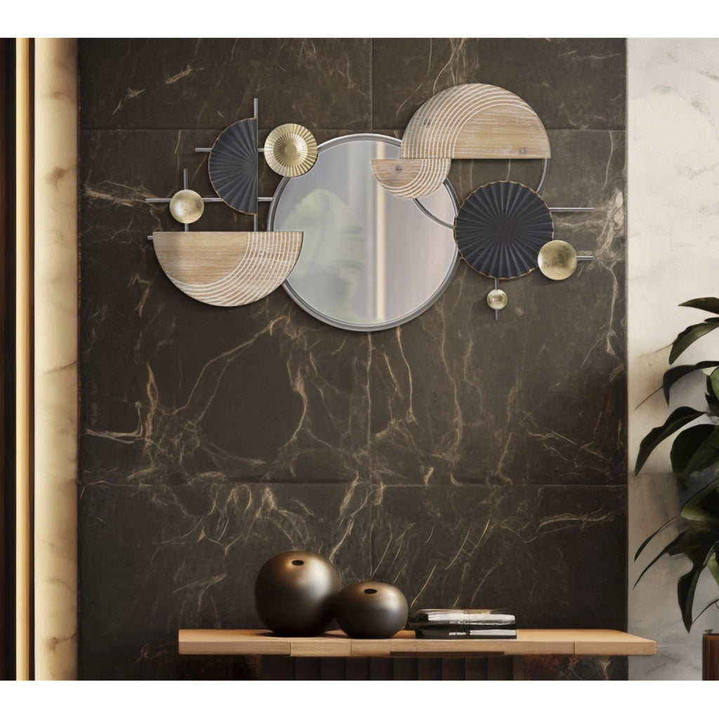 Specchio da parete Abstract orizzontale in ferro e legno