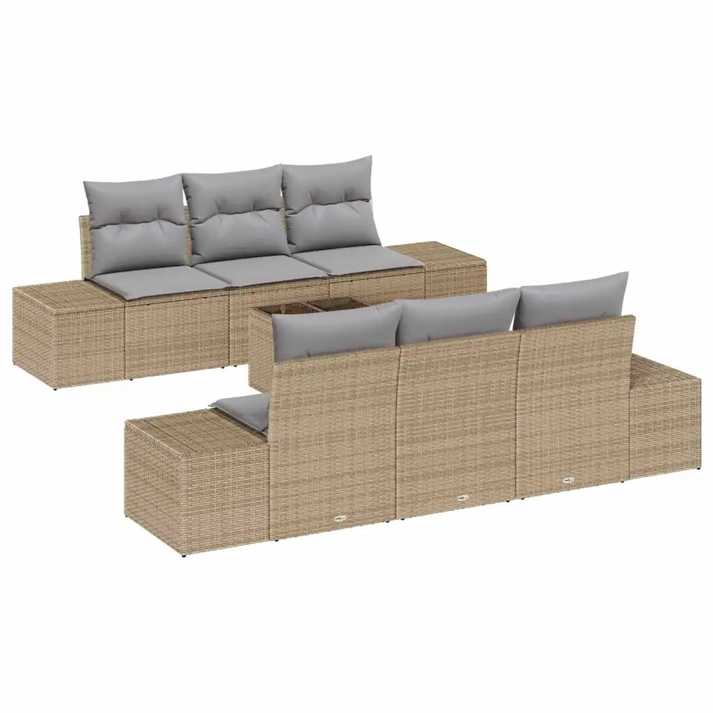 Set Divano da Giardino con cuscino 7 pcs Beige polyrattan