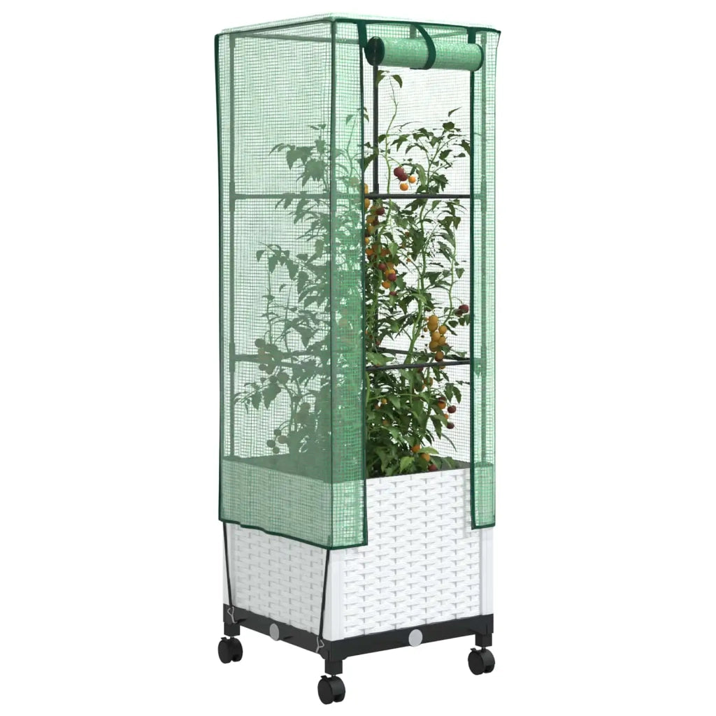 Vaso da Giardino con Copertura per Serra e Ruote Bianco PP 3422933