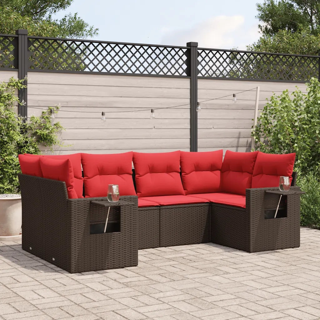 Set Divani da Giardino 6 pz con Cuscini Marrone in Polyrattan 3252921