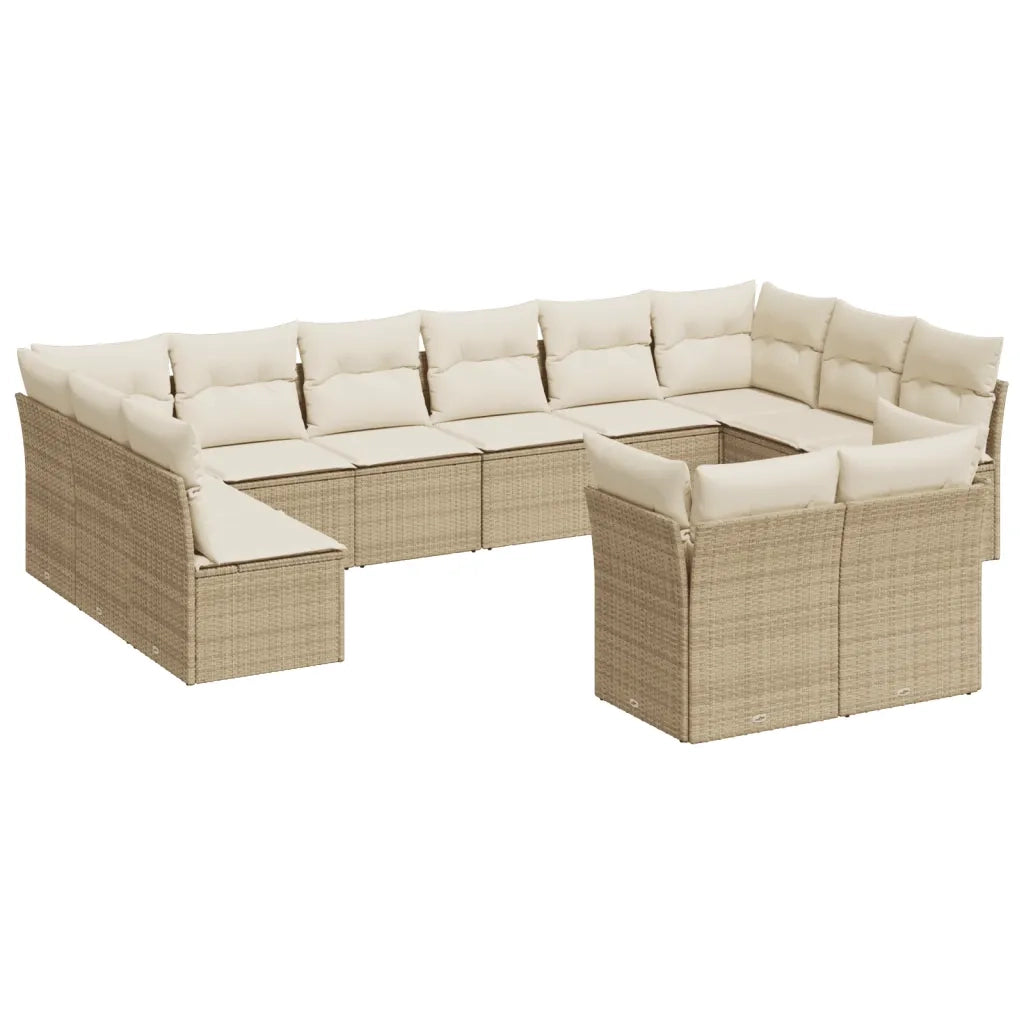 Set Divani da Giardino 12 pz con Cuscini Beige in Polyrattan