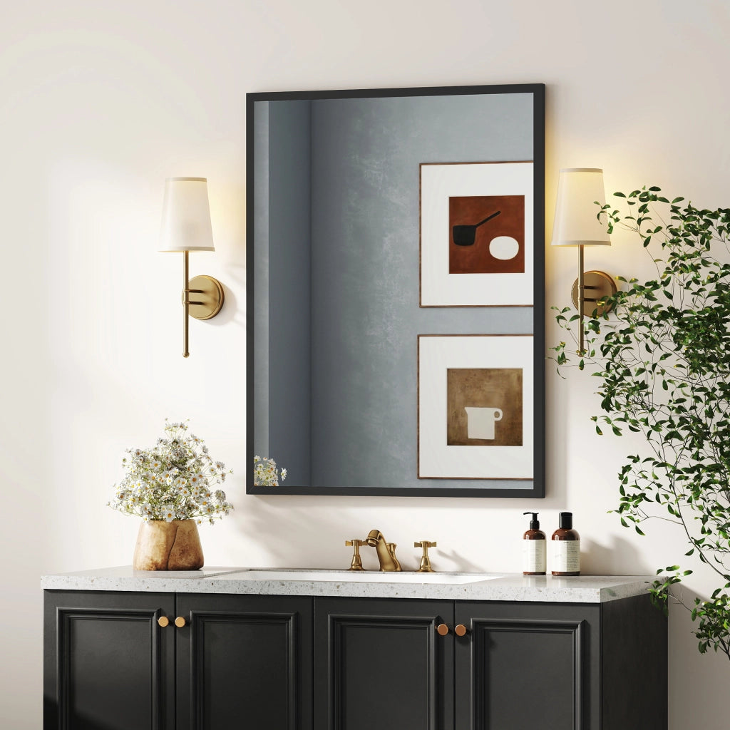 Specchio da parete ¨C Minimal ¨C 90x70 cm, legno, nero