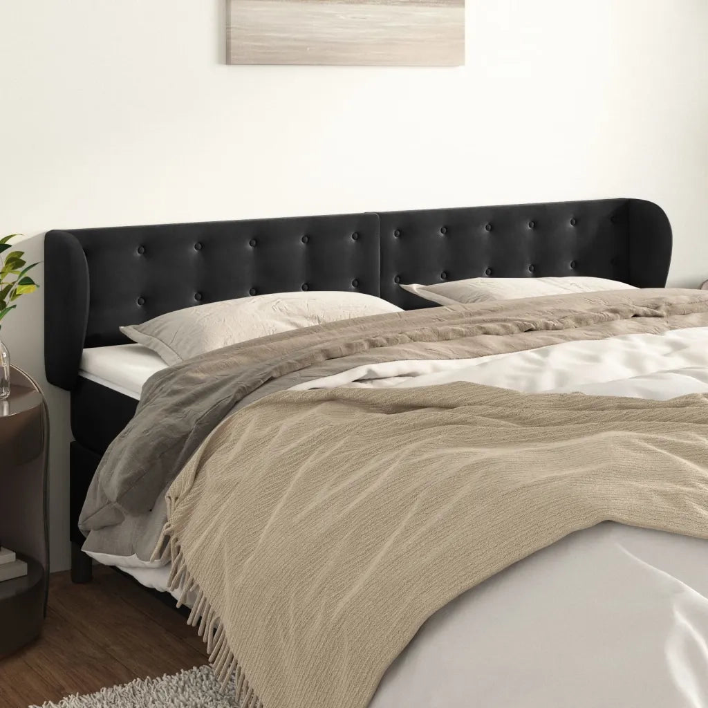 Testiera ad Orecchio-Testata con Orecchie Nera 203x23x78/88 cm in Velluto 775309