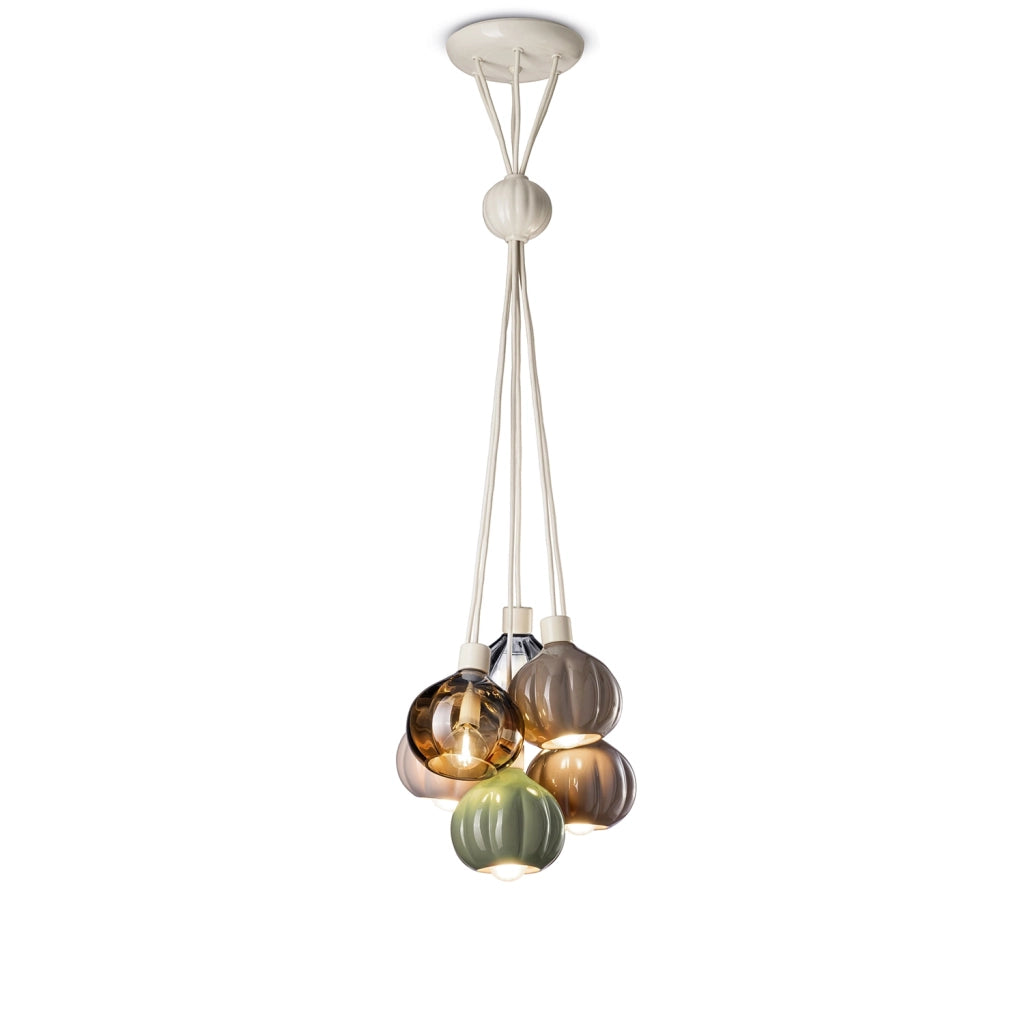 Lampadario Vintage Decò Afoxe&apos Alluminio Ceramica Vetro Finitura Mix 6 Luci E14