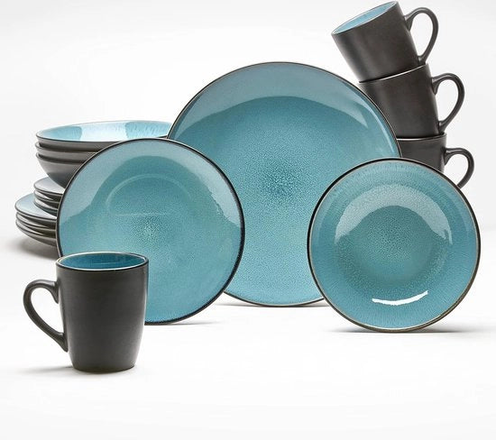 Set da servizio per 4 persone - 16 pezzi di ceramica con forma rotonda e smalto nero