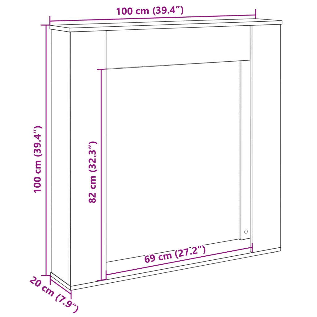 Cornice per Camino Nera 100x20x100 cm in Truciolato 854572