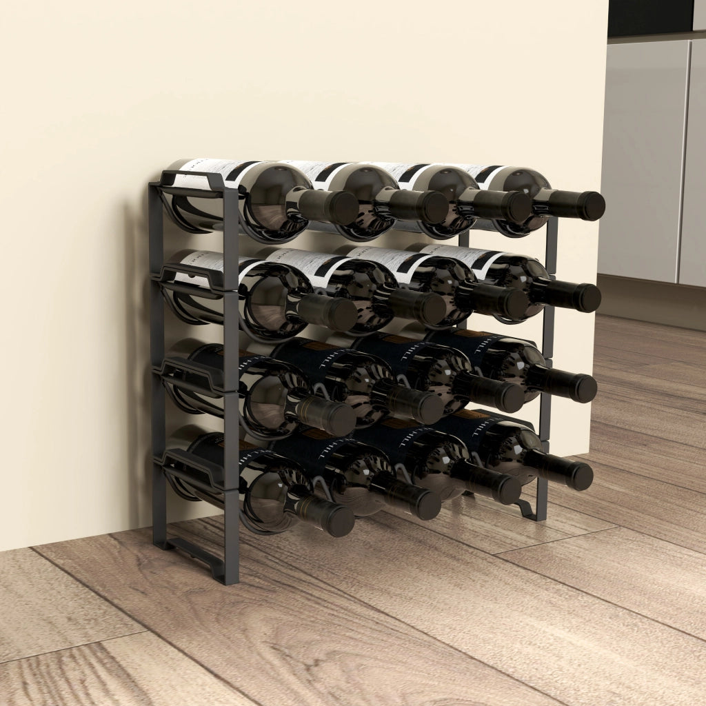 Scaffale per Vino ¨C Zephmum ¨C Nero, Metallo, 4 Livelli