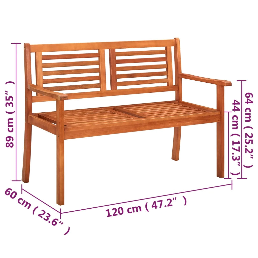 Panchina da Giardino | Panca da Giardino 2 Posti e Cuscino 120cm Massello Eucalipto