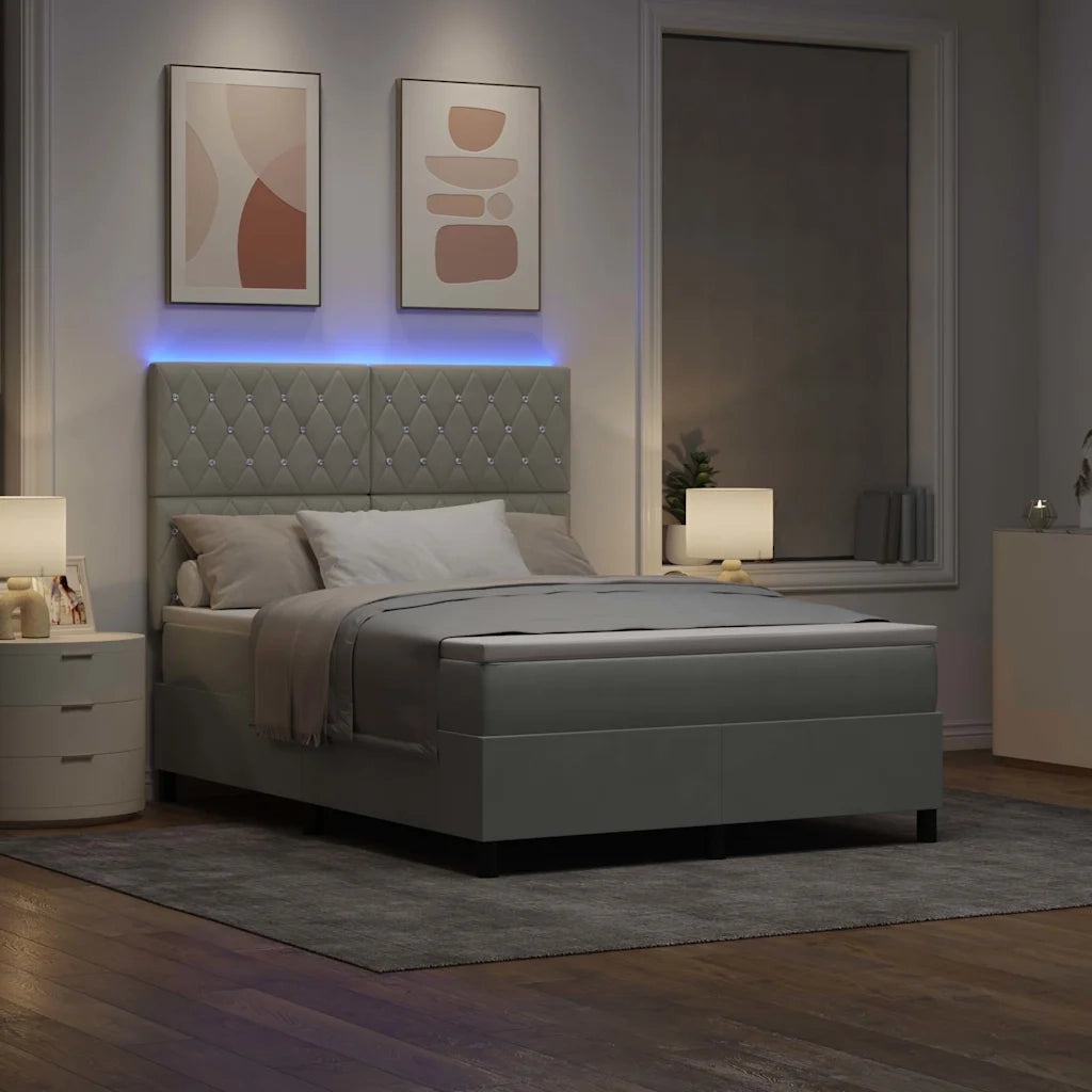 Letto a Sorgente LED Grigio chiaro 140 x 200 cm Tessuto