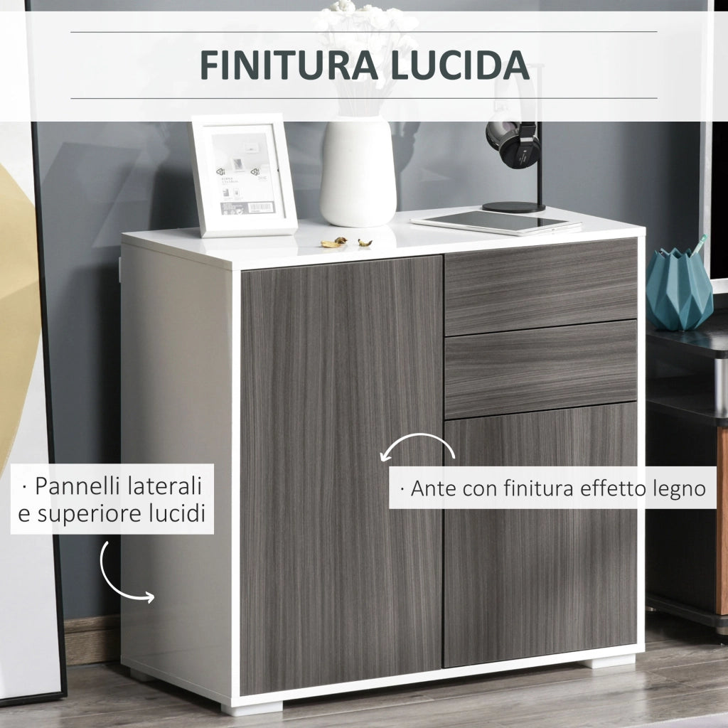 Mobile con 2 Cassetti e 2 Ante ¨C Xylo ¨C Grigio Chiaro e Bianco, 79x36x74cm