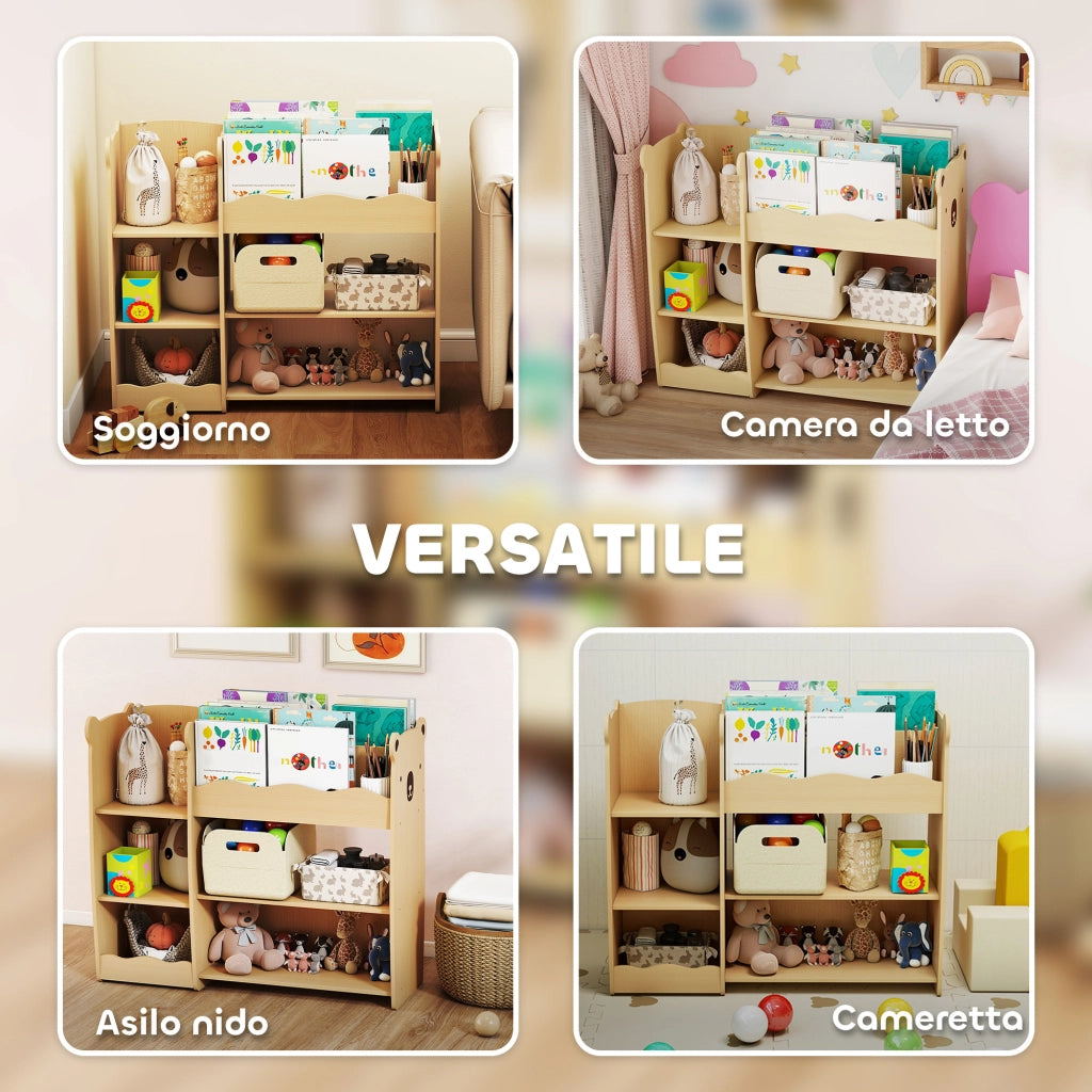 Scaffale portagiochi per bambini in legno con ripiani e scomparti ¨C Xylo ¨C 92x29x79 cm