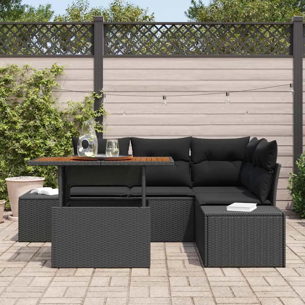 Set Divano da Giardino con cuscino 5 pcs Nero e Marrone