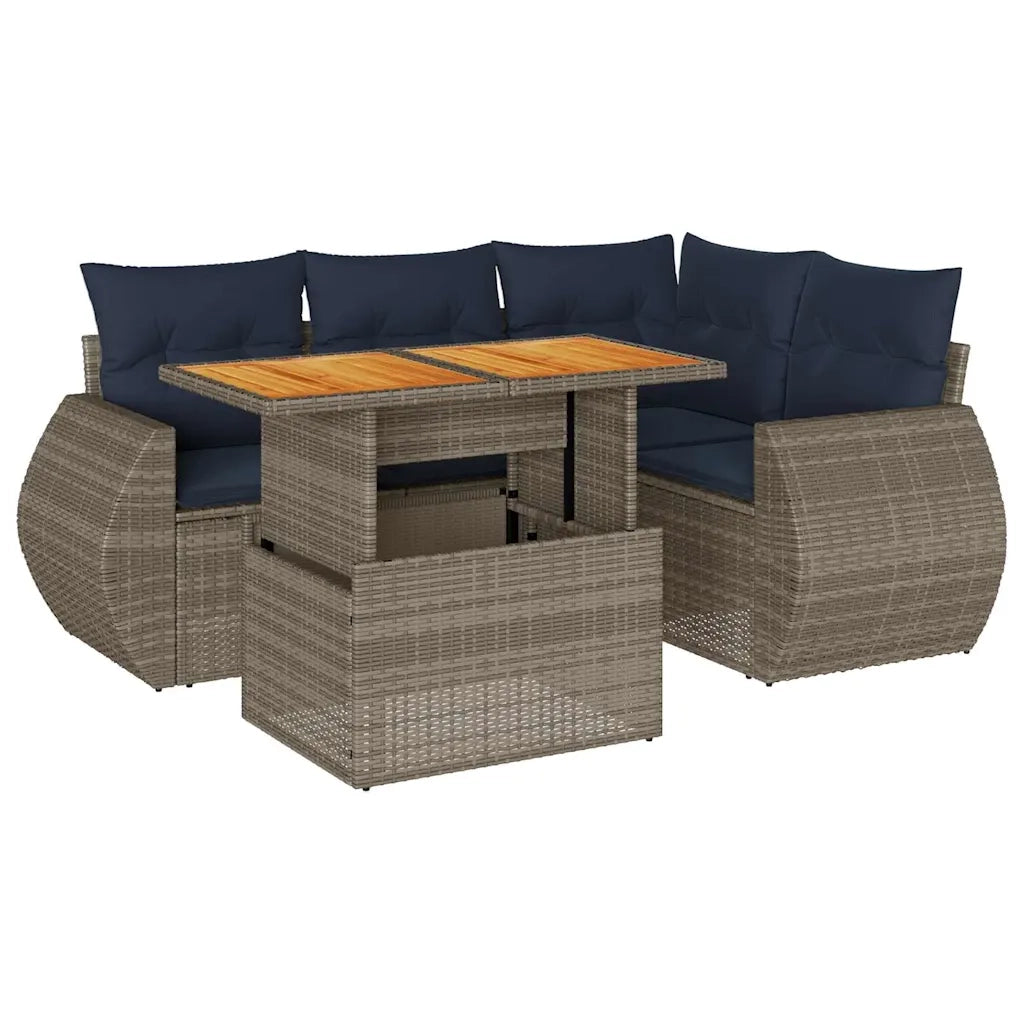 Set Divano da Giardino 5 pz con Cuscini Grigio in Polyrattan 3327260