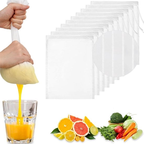 Sacchetto per Filtraggio Notturno da 10 Unità - Riscaldabile - Biologico - Lavabile - Sacchetto a Filtro in Nylon - 15 × 20 cm - Fitta Gradazione dei Pori