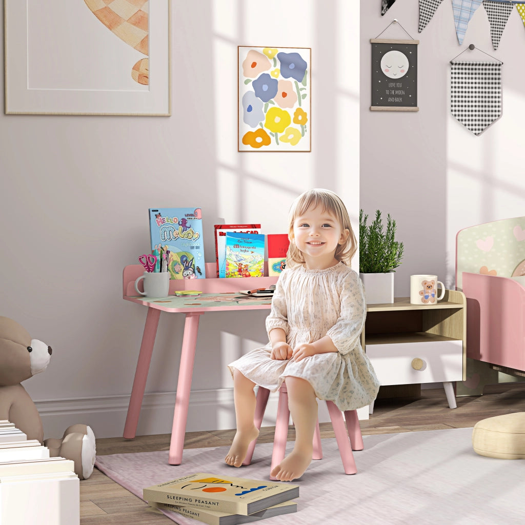 Scrivania Bambini con Sedia e Libreria ¨C Minimal ¨C Rosa 90x60x75