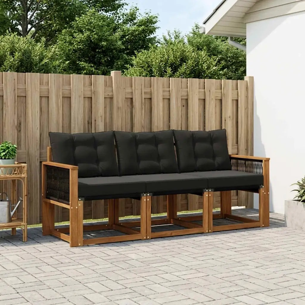 Set di divani da esterno con cuscino 3 pcs Naturale e Nero 3381744