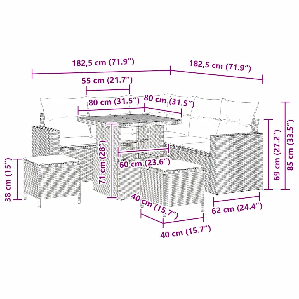 Set Divano da Giardino 8 pcs Nero polyrattan 3361610