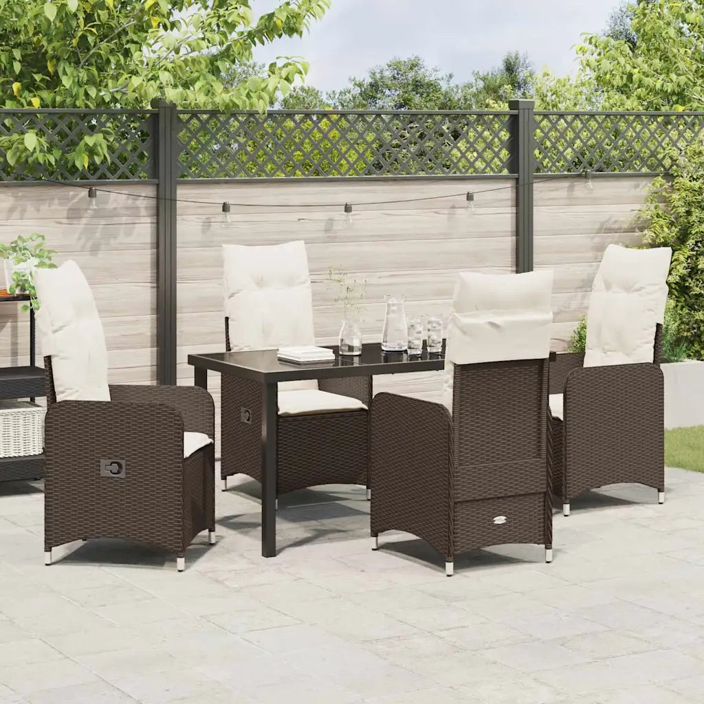 Set da Pranzo per Giardino con cuscino 5 pcs Marrone polyrattan 3379641