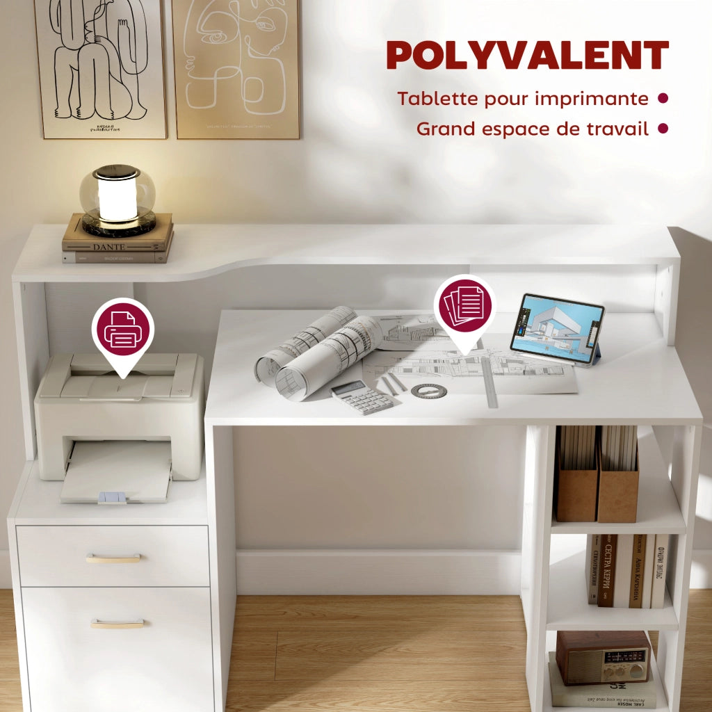 Scrivania con cassetti e scaffale ¨C Minimal ¨C 137x55x92 cm bianco