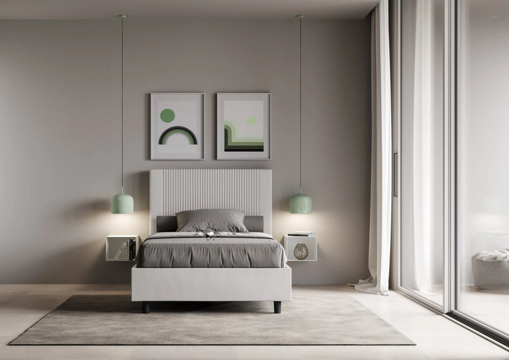 BS COM Letto una piazza e mezza con rete imbottito 120x210 similpelle bianco