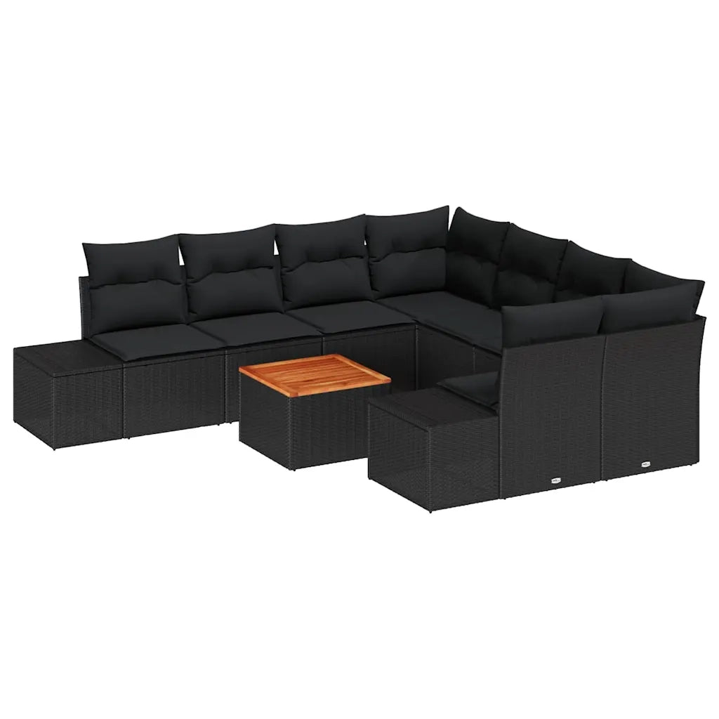 Set Divano da Giardino con cuscino 9 pcs Nero polyrattan 3347940