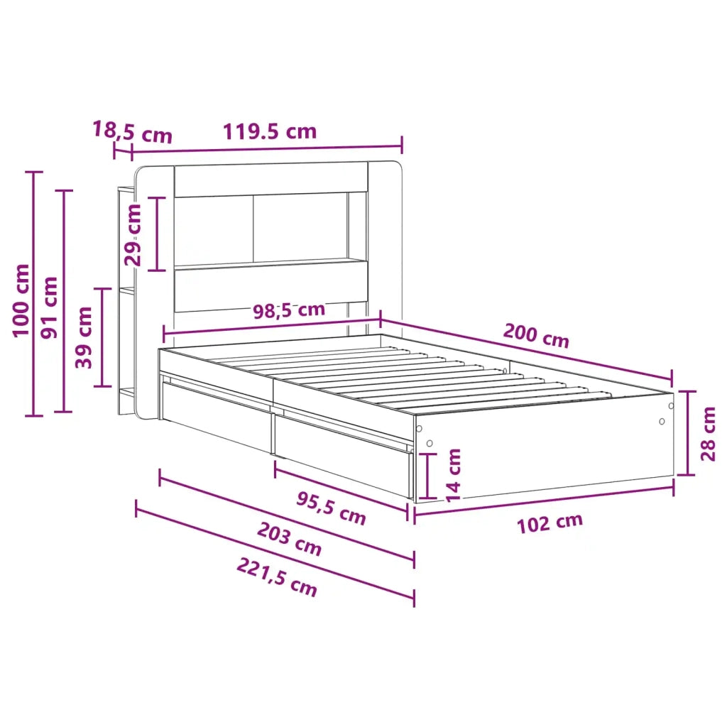 Telaio del letto con storage Grigio Cemento 100 x 200 cm