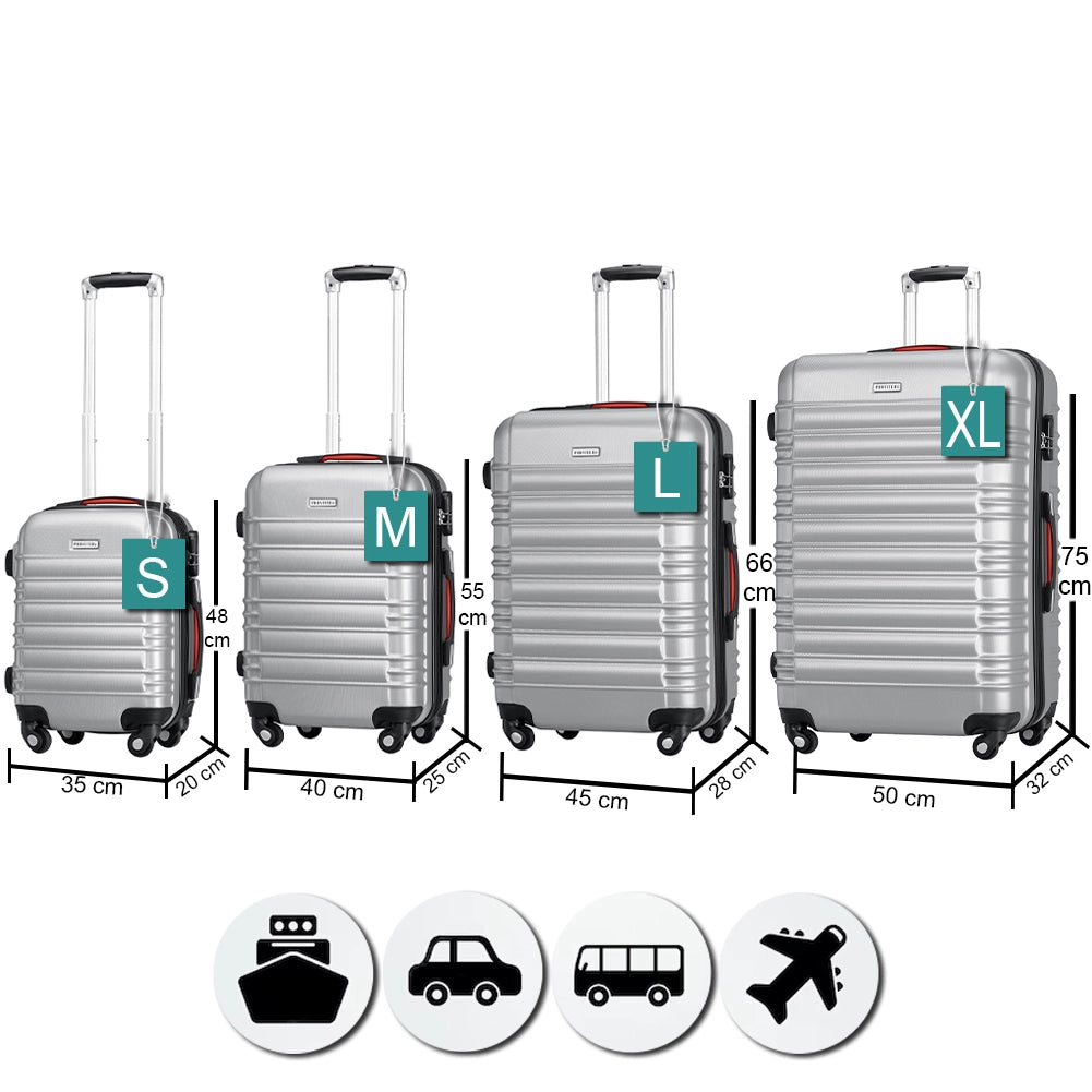 Set 4 Valigie Rigide Trolley Easy Roll Bagaglio a Mano e Stiva da Viaggio in ABS Argento