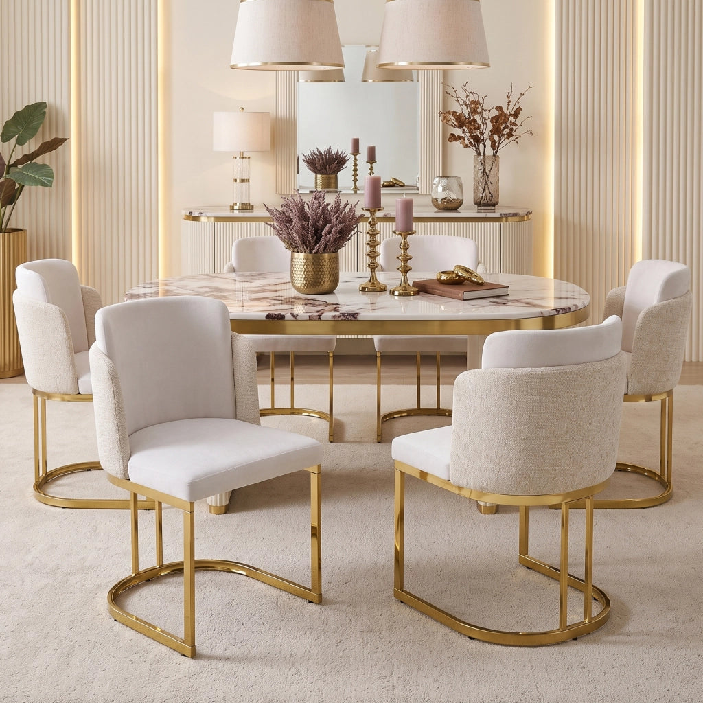 SEDIA da pranzo moderna Set da 2 pezzi in chenille beige e oro