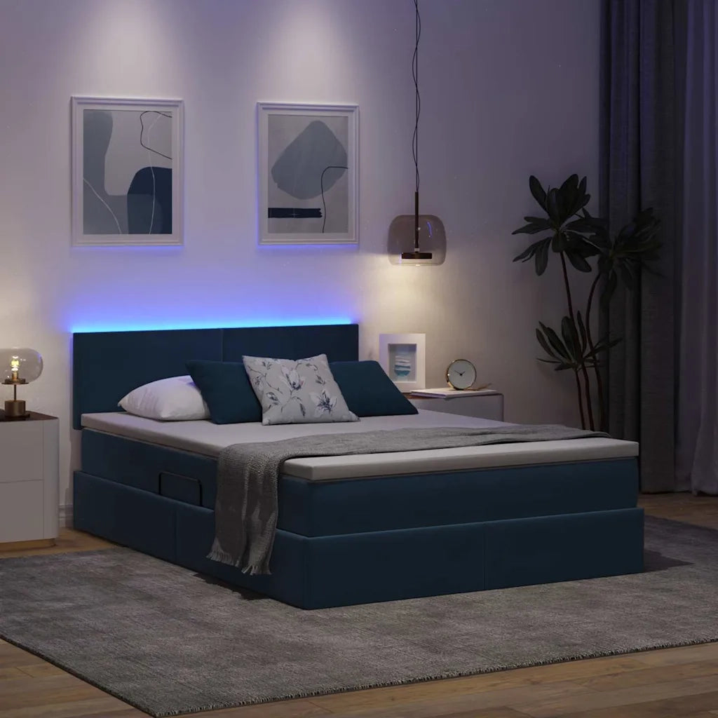 Letto con contenitore e LED Blu Scuro 140 x 200 cm Velluto 3371341
