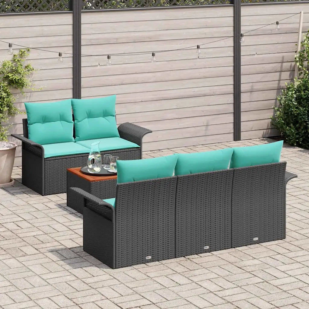 Set Divano da Giardino 6 pcs Nero e Turchese polyrattan 3355939