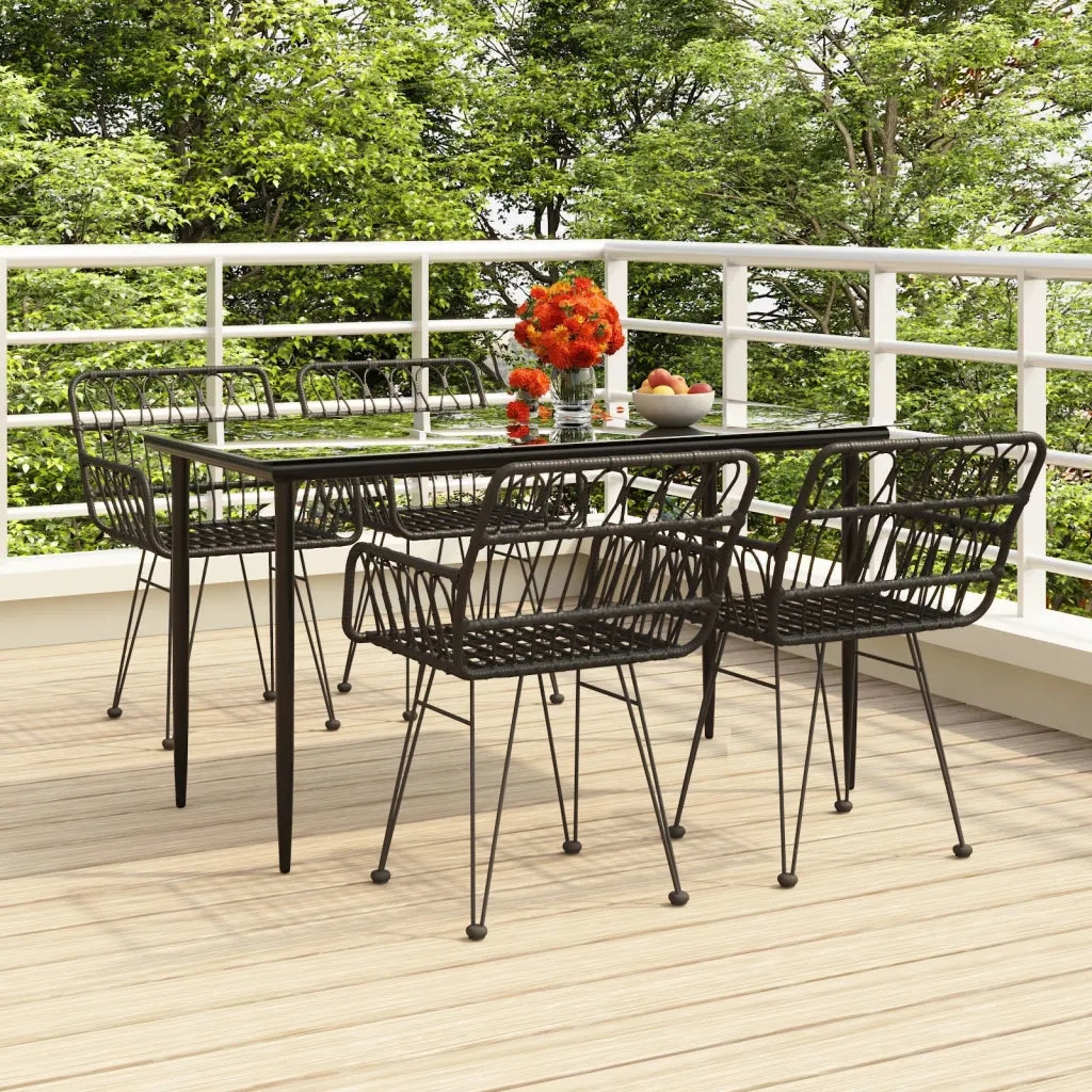 Set da Pranzo da Giardino 5 pz Nero in Polyrattan 3157854