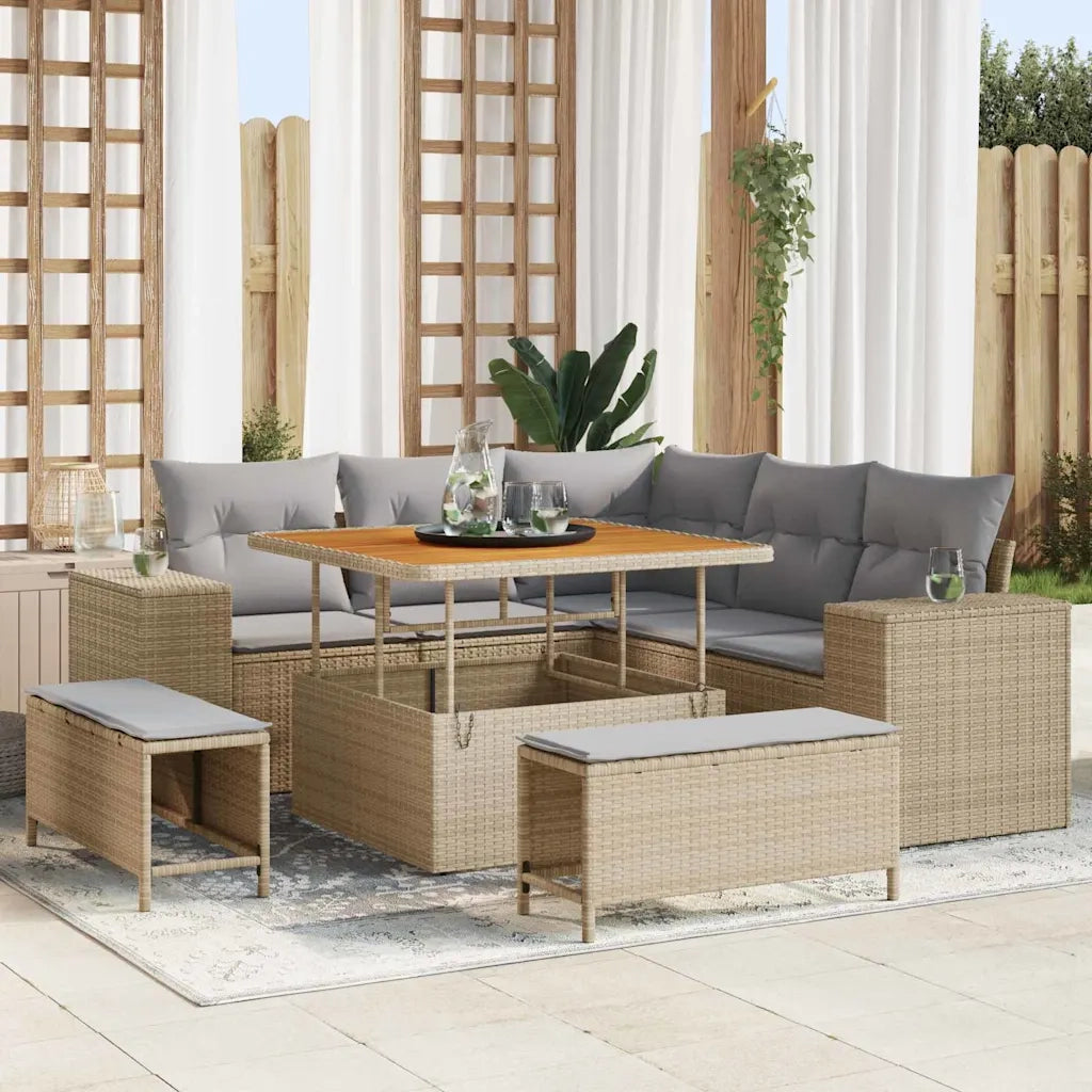 Set Divano da Giardino 8 pcs Beige e Grigio Chiaro polyrattan 3363947
