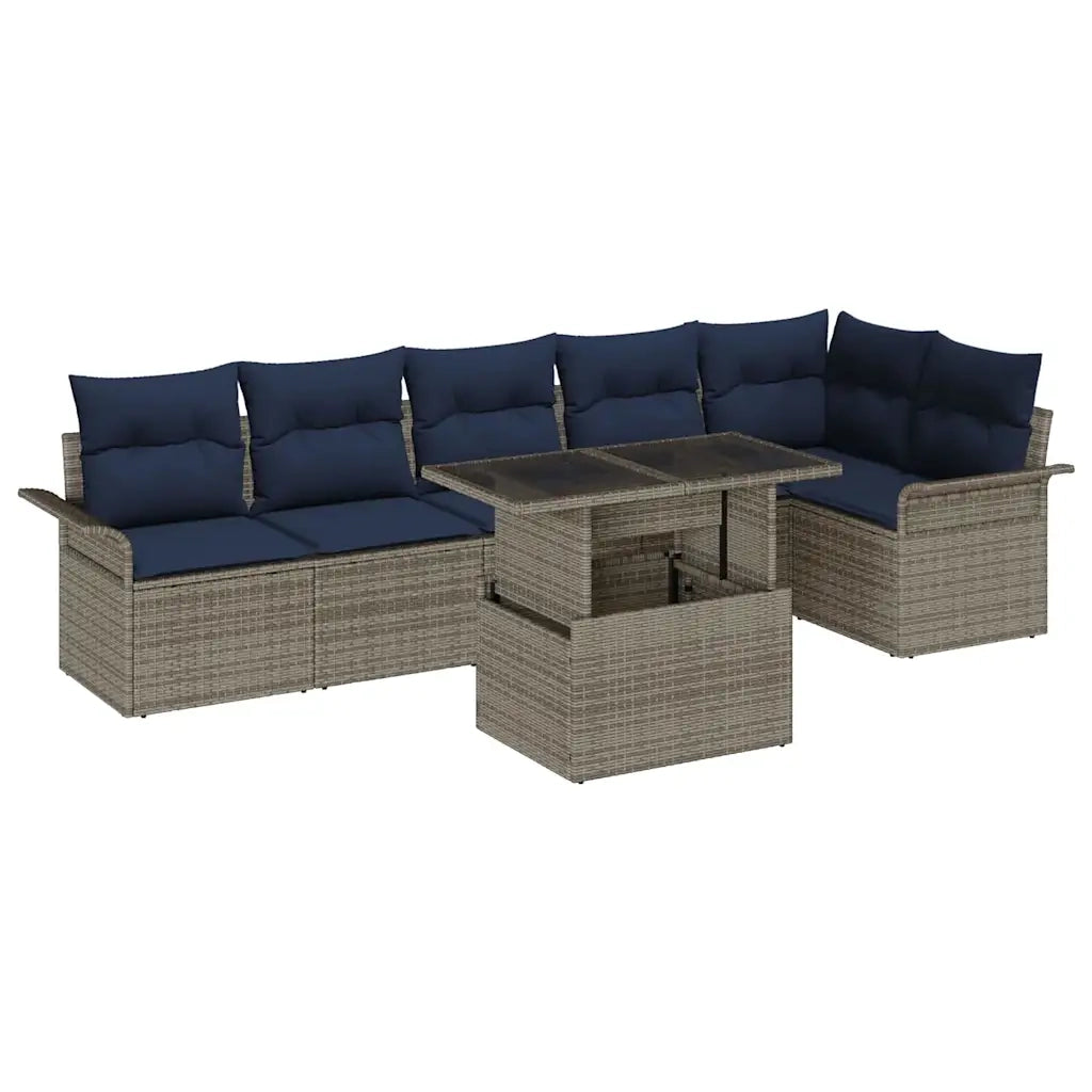 Set Divano da Giardino con cuscino 7 pcs Grigio Poly Rattan 3357038