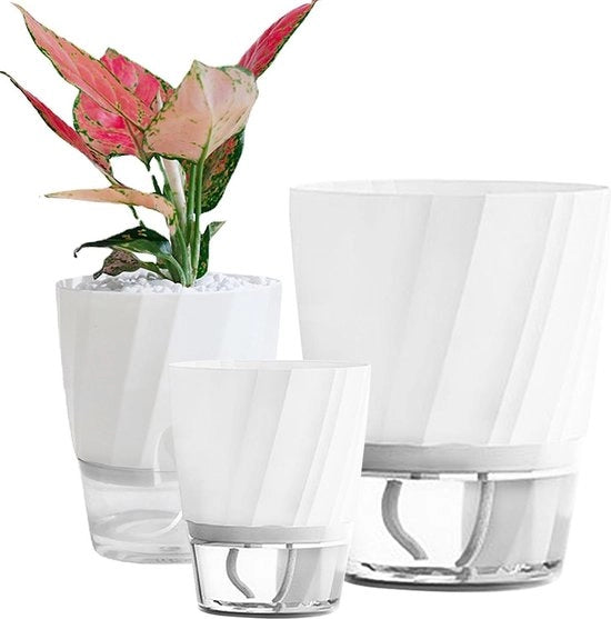 Set di vasi autoirriganti da 3 - vasi per piante all'aperto - plastica - serbatoio d'acqua - vasi per ufficio casa balcone giardino - bianco