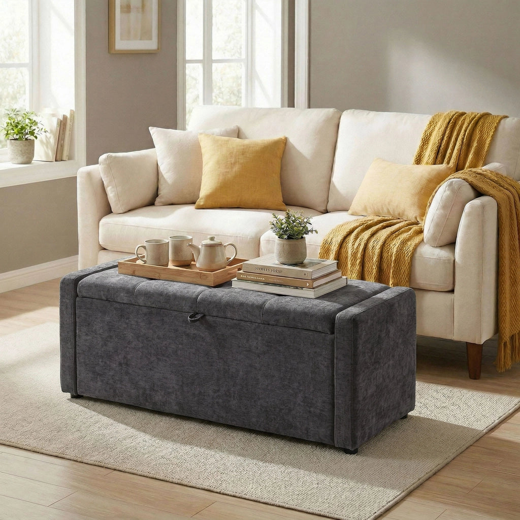 Pouf Contenitore ¨C Minimal ¨C Grigio Scuro 122x48x44 cm