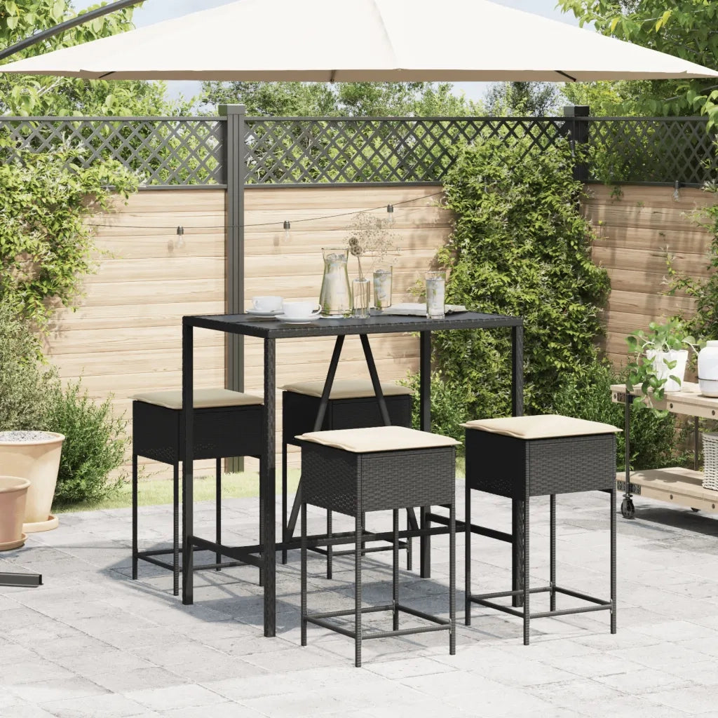 Set Bar da Giardino 5 pz con Cuscini in Polyrattan Nero 3261466
