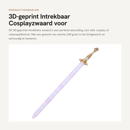 Spada Cosplay 3D Stampata - Rimpiazzabile - Leggera - Requisito Anime - Gioco di Ruolo - Progettata con Realismo - Spada