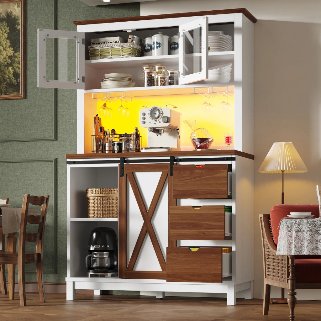 Credenza con LED e Cassetti ¨C MINIMAL ¨C Bianco, Ante Scorrevoli