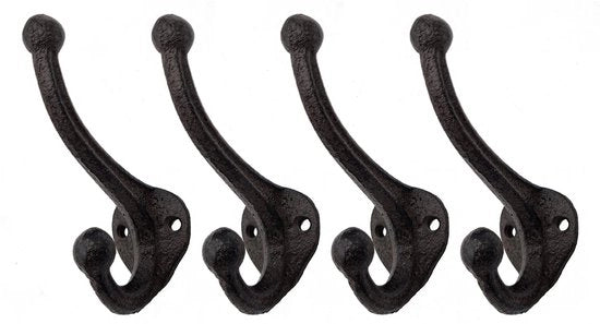Set di chiodi da parete in ghisa da 4 - chiodi da parete decorativi - finitura antica scura - altezza 11 cm