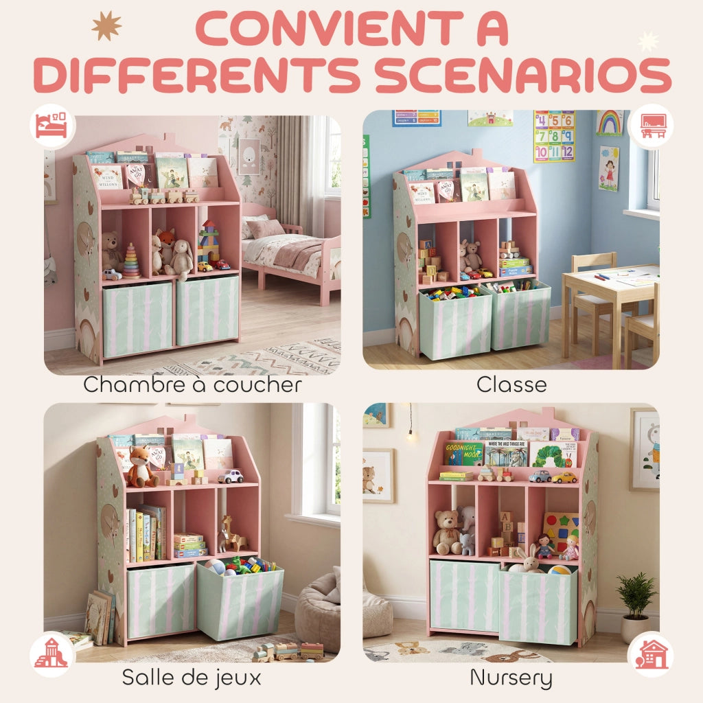 Libreria per bambini con 2 cassetti in tessuto ¨C Minimal ¨C MDF, rosa
