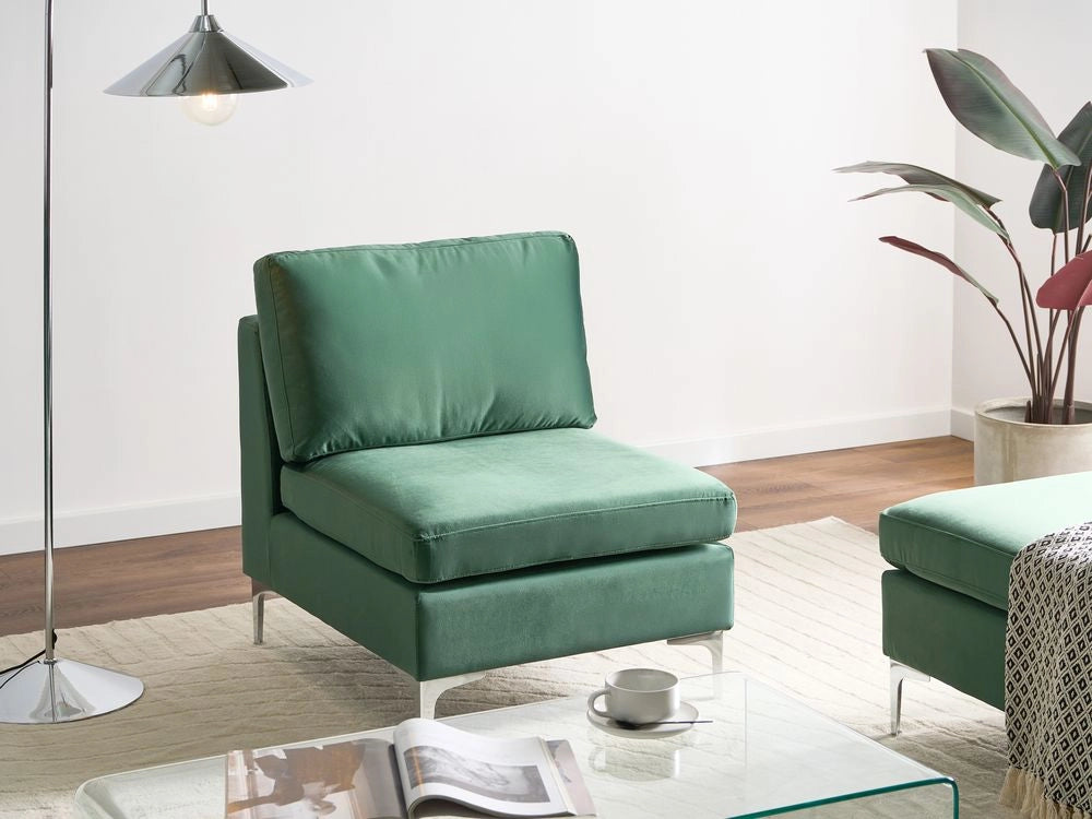 Modulo divano a 1 posto in velluto verde Gambe in metallo argento Stile glamour
