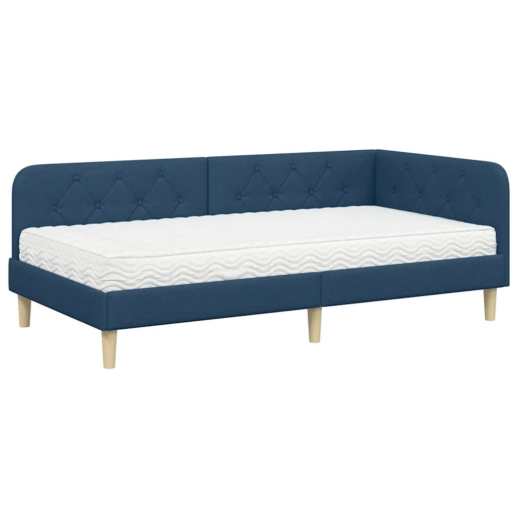 Cornice del letto ad angolo Blu 90 x 190 cm Tessuto
