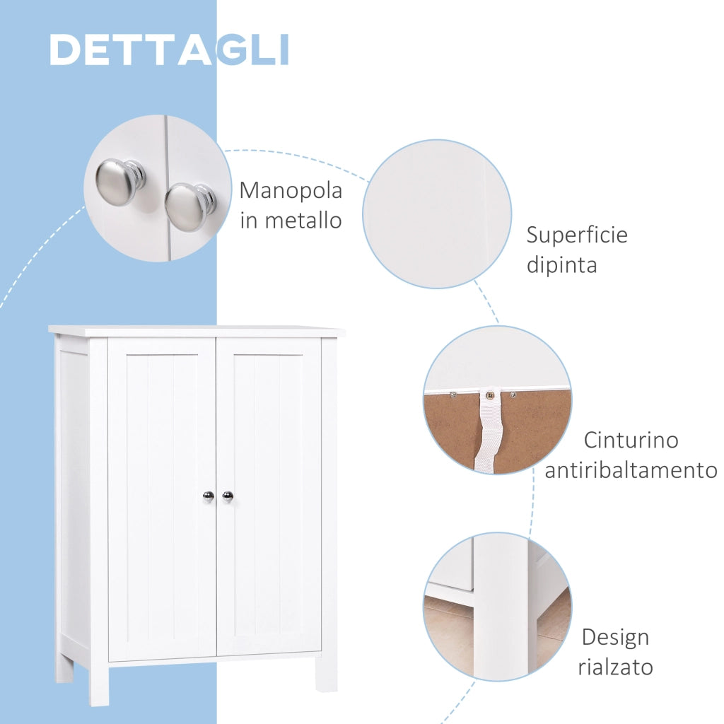Mobiletto da Bagno con Ante e Ripiani ¨C Minimal ¨C Bianco MDF 60x30x80 cm