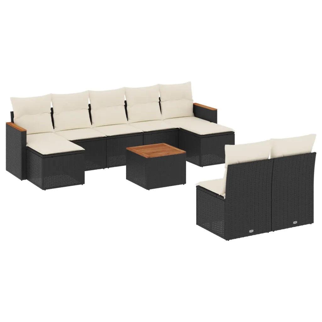 Set Divani da Giardino 10pz con Cuscini in Polyrattan Nero